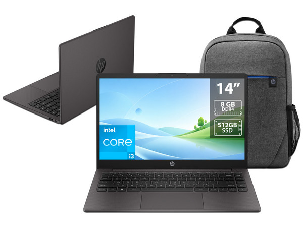 Laptop HP 240 G10:
Procesador Intel Core i3 N305 (hasta 3.8 GHz),
RAM de 8GB DDR4,
SSD de 512GB,
Pantalla de 14