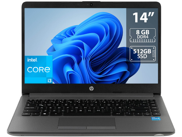 Laptop HP 240 G9: 
Procesador Intel Core i3 1215U (hasta 4.4 GHz), 
Memoria de 8GB DDR4, 
SSD de 512GB, 
Pantalla de 14