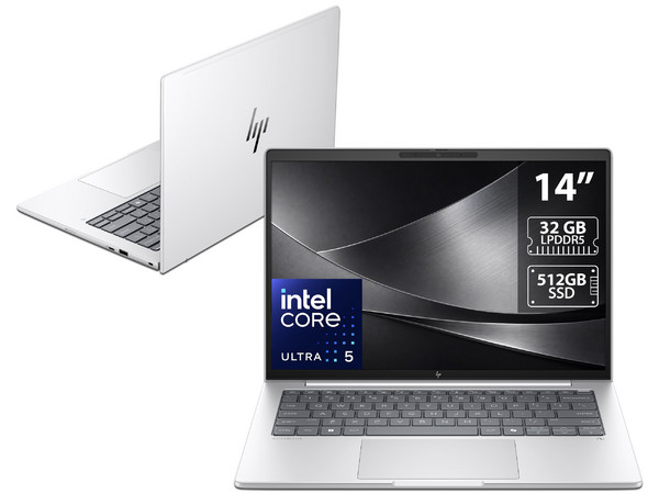 Laptop HP EliteBook 8 G1i: 
Procesador Intel Core Ultra 5 228V (hasta 4.5 GHz), 
Memoria de 32GB LPDDR5, 
SSD de 512GB,
Pantalla de 14