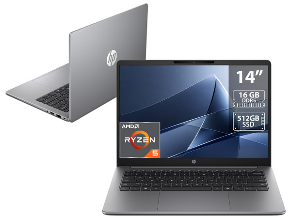Laptop HP 200 G2a: 
Procesador AMD Ryzen 5 220 (hasta 4.9 GHz), 
Memoria de 16GB DDR5, 
SSD de 512GB, 
Pantalla de 14