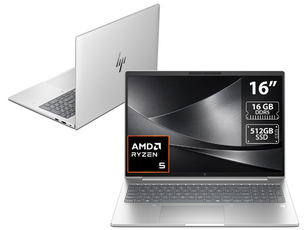 Laptop HP EliteBook 6 G1ah: 
Procesador AMD Ryzen 5 220 (hasta 4.9 GHz), 
Memoria de 16GB DDR5, 
SSD de 512GB, 
Pantalla de 16