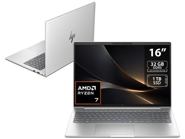Laptop HP EliteBook 6 AIG1a: 
Procesador AMD Ryzen 7 250 (hasta 5.1 GHz), 
Memoria de 32GB DDR5, 
SSD de 1TB, 
Pantalla de 16