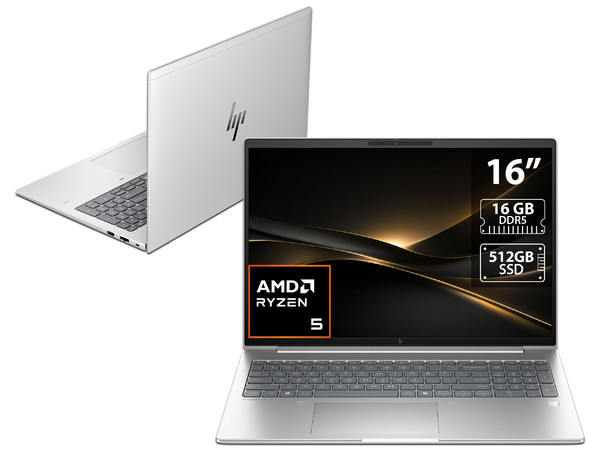 Laptop HP Elitebook 6 G1a:
Procesador AMD Ryzen 5 230 (hasta 4.9 GHz),
Memoria de 16GB DDR5,
SSD de 512GB,
Pantalla de 16