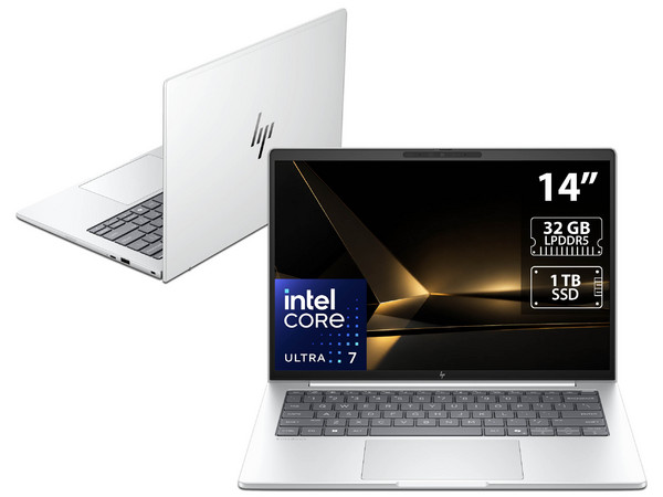 Laptop HP Elitebook 8 AIG2i:
Procesador Intel Core Ultra 7 355 (hasta 4.7 GHz),
Memoria de 32GB LPDDR5,
SSD de 1TB,
Pantalla de 14