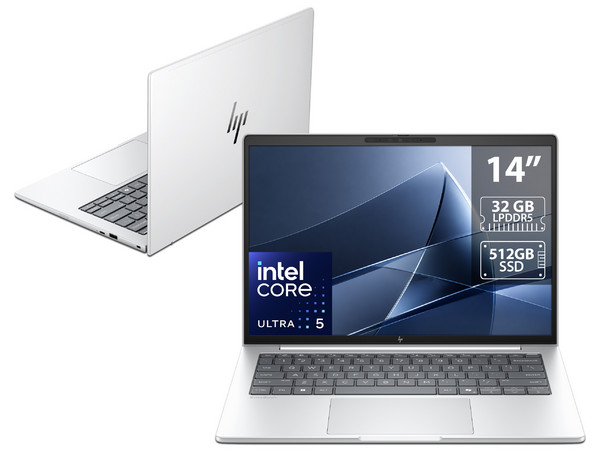 Laptop HP EliteBook 8 Next Gen AIG2i: 
Procesador Intel Core Ultra 5 325 (hasta 4.5 GHz), 
Memoria de 32GB LPDDR5, 
SSD de 512GB, 
Pantalla de 14