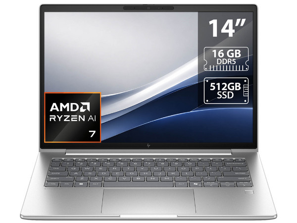 Laptop HP EliteBook 6 Next Gen: 
Procesador AMD Ryzen AI 7 445 (hasta 4.6 GHz), 
Memoria de 16GB DDR5, 
SSD de 512GB, 
Pantalla de 14