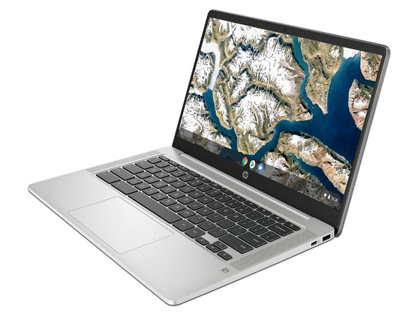 Laptop HP Chromebook 14a-na0031wm:
Procesador Intel Pentium Silver N5000 (hasta  2.7 GHz),
Memoria de 4GB LPDDR4,
eMMC de 64GB,
Video UHD Graphics 605,
S.O. Chrome OS