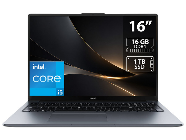 Laptop Huawei MateBook D16: 
Procesador Intel Core i5 13420H (hasta 4.6 GHz), 
Memoria de 16GB DDR4, 
SSD de 1TB, 
Pantalla de 16