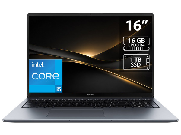 Laptop Huawei MateBook D16:
Procesador Intel Core i5 13420H (hasta 4.6 Ghz),
Memoria de 16GB LPDDR4,
SSD de 1TB,
Pantalla de 16