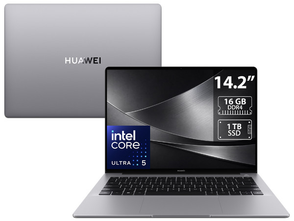 Laptop Huawei MateBook 14: 
Procesador Intel Core Ultra 5 125H (hasta 4.5 GHz), 
Memoria de 16GB DDR4, 
SSD de 1TB, 
Pantalla de 14.2