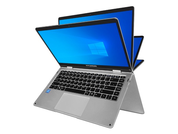 Laptop Hyundai Hyflip 14:
Procesador Intel Celeron N3350 (hasta 2.4 GHz),
Memoria de 4GB LPDDR4,
Disco Duro de 64GB,
Pantalla de 14