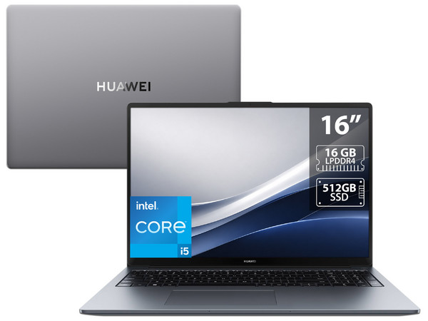Laptop Huawei MateBook D16:
Procesador Intel Core i5 13420H (hasta 4.6 GHz),
Memoria de 16GB LPDDR4,
SSD de 512GB,
Pantalla de 16