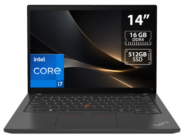 Laptop Lenovo ThinkPad T14 G3: 
Procesador Intel Core i7 1270P (hasta 4.8 GHz), 
Memoria de 16GB DDR4, 
SSD de 512GB, 
Pantalla de 14