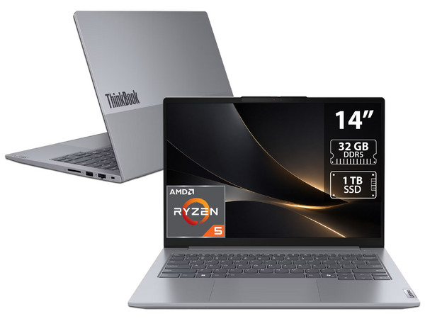 Laptop Lenovo ThinkBook 14 Gen 7:
Procesador AMD Ryzen 5 7535HS (hasta 4.55 GHz),
Memoria de 32GB DDR5,
SSD de 1TB,
Pantalla de 14