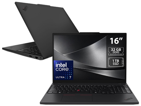 Laptop Lenovo ThinkPad T16 Gen 4: 
Procesador Intel Core Ultra 7 255H (hasta 5.1 GHz), 
Memoria de 32GB DDR5, 
SSD de 1TB, 
Pantalla de 16