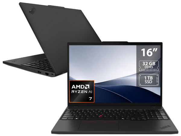 Laptop Lenovo ThinkPad T16 G4:
Procesador AMD Ryzen 7 AI Pro 350 (hasta 5.0 GHz),
Memoria de 32GB DDR5,
SSD de 1TB,
Pantalla de 16
