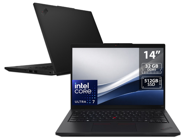 Laptop Lenovo ThinkPad L14:
Procesador Intel Core Ultra 7 255H (hasta 5.1 GHz),
Memoria de 32GB DDR5,
SSD de 512GB,
Pantalla de 14