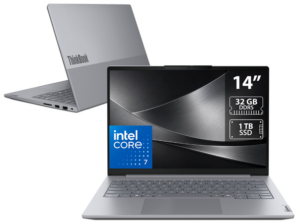 Laptop Lenovo ThinkBook 14 G8:
Procesador Intel Core 7 240H (hasta 5.2 GHz),
Memoria de 32GB DDR5,
SSD de 1TB,
Pantalla de 14