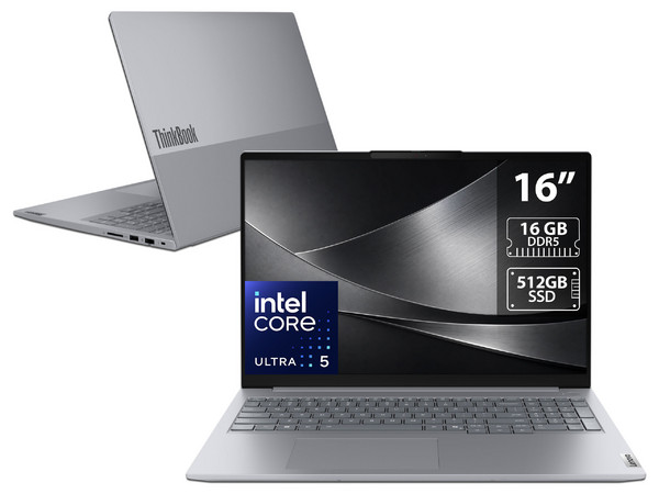 Laptop Lenovo ThinkBook 16 G8 IAL: 
Procesador Intel Core Ultra 5 225U (hasta 4.8 GHz), 
Memoria de 16GB DDR5, 
SSD de 512GB, 
Pantalla de 16