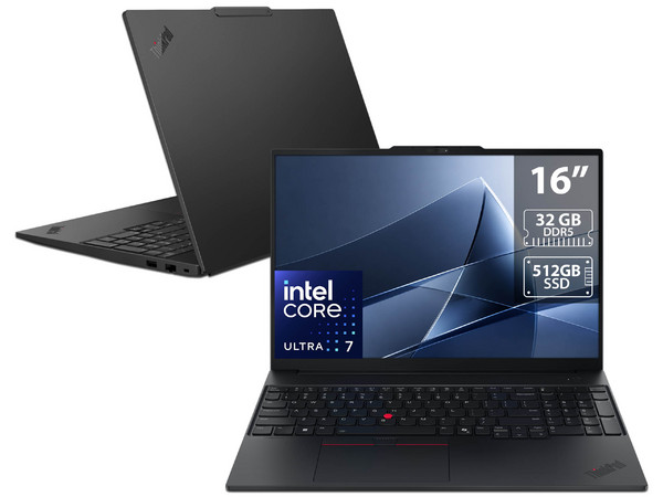 Laptop Lenovo ThinkPad E16 G3:
Procesador Intel Core Ultra 7 255H (hasta 5.1 GHz),
Memoria de 32GB DDR5,
SSD de 512GB,
Pantalla de 16