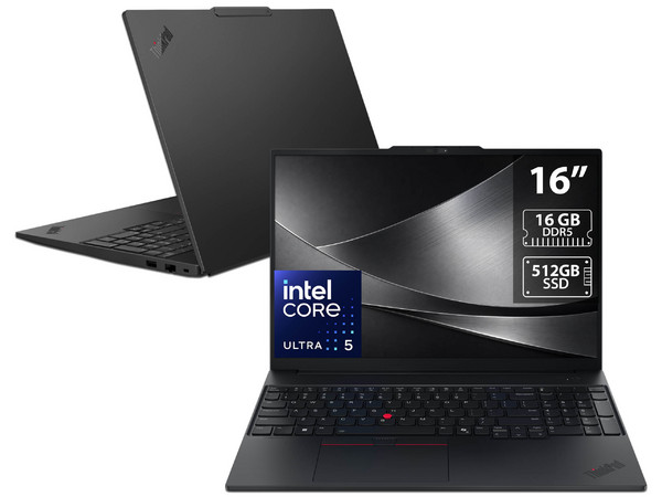 Laptop Lenovo ThinkPad E16 Gen 3: 
Procesador Intel Core Ultra 5 225U (hasta 4.8 GHz), 
Memoria de 16GB DDR5, 
SSD de 512GB, 
Pantalla de 16