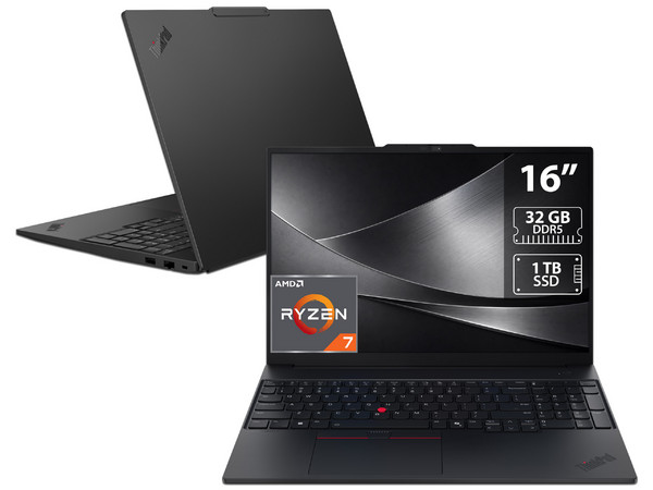 Laptop Lenovo ThinkPad E16:
Procesador AMD Ryzen 7 250 (hasta 5.1 GHz),
Memoria de 32GB DDR5,
SSD de 1TB,
Pantalla de 16