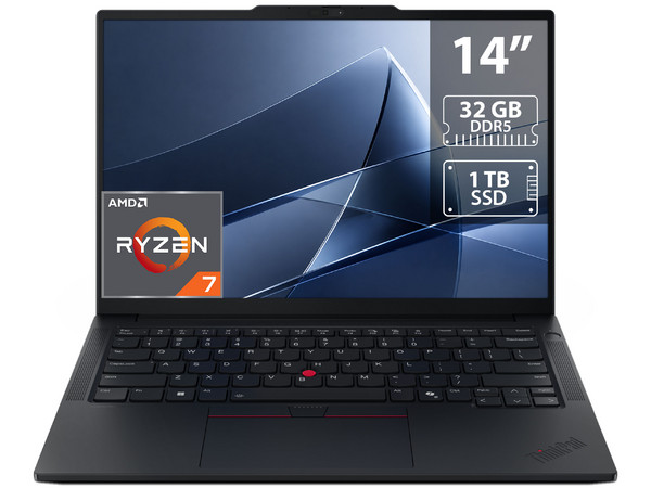 Laptop Lenovo ThinkPad E14 Gen 7:
Procesador AMD Ryzen 7 250 (hasta 5.1 GHz),
Memoria de 32GB DDR5,
SSD de 1TB,
Pantalla de 14