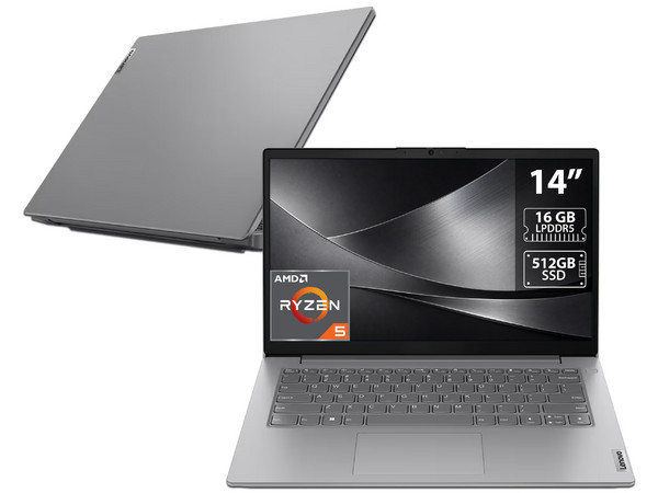 Laptop Lenovo V14 G4 AMN:
Procesador AMD Ryzen 5 7520U (hasta 4.3 Ghz),
Memoria de 16GB LPDDR5 5500MHz,
SSD de 512GB,
Pantalla de 14