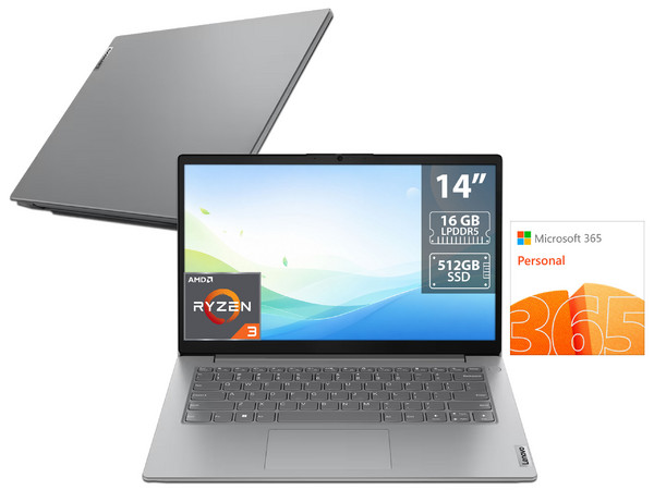Laptop Lenovo V14 G4:
Procesador AMD Ryzen 3 7320U (hasta 4.1 Ghz),
Memoria de 16GB LPDDR5,
SSD de 512GB,
Pantalla de 14