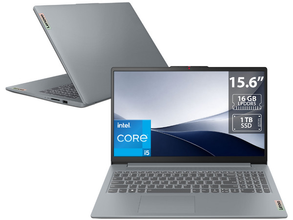 Laptop Lenovo IdeaPad Slim 3:
Procesador Intel Core i5 12450H (hasta 4.4 GHz),
Memoria de 16GB LPDDR5, 
SSD de 1TB,
Pantalla de 15.6