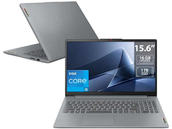Laptop Lenovo IdeaPad Slim 3:
Procesador Intel Core i5 12450H (hasta 4.4 GHz),
Memoria de 16GB LPDDR5, 
SSD de 1TB,
Pantalla de 15.6