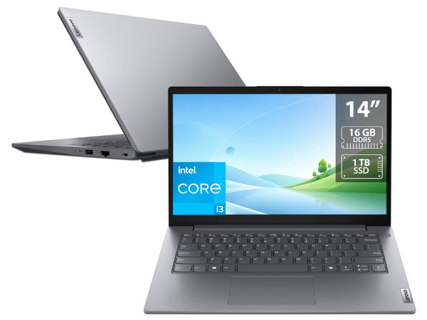 Laptop Lenovo V14 G5 IRL: 
Procesador Intel Core i3 1315U (hasta 4.5 GHz), 
Memoria de 16GB DDR5, 
SSD de 1TB, 
Pantalla de 14