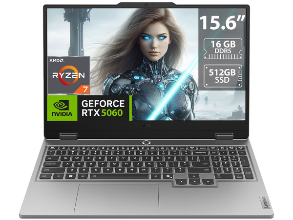Laptop Gamer Lenovo LOQ 15AHP10: 
Procesador AMD Ryzen  7 250 (hasta 5.1 GHz), 
Memoria de 16GB DDR5, 
SSD de 512GB, 
Pantalla de 15.6 IPS Full HD (1920 x 1080), 
Video NVIDIA GeForce RTX 5060 8GB GDDR7, 
S.O. Windows 11 Home.
