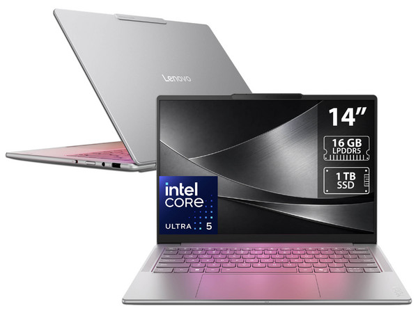 Laptop Lenovo Yoga Slim 7: 
Procesador Intel Core Ultra 5 226V (hasta 4.5 GHz), 
Memoria de 16GB LPDDR5, 
SSD de 1TB, 
Pantalla de 14