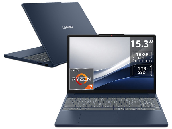 Laptop Lenovo IdeaPad Slim 3: 
Procesador AMD Ryzen 7 7735HS (hasta 4.75 GHz), 
Memoria de 16GB DDR5, 
SSD de 1TB, 
Pantalla de 15.3