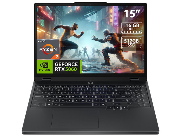 Laptop Gamer Lenovo Legion 5: 
Procesador AMD Ryzen 7 260 (hasta 5.1 GHz), 
Memoria de 16GB DDR5, 
SSD de 512GB, 
Pantalla de 15
