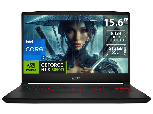 Laptop Gamer MSI Katana GF66: 
Procesador Intel Core i7 12650H (hasta 4.7 GHz), 
Memoria de 8GB DDR4, 
SSD de 512GB, 
Pantalla de 15.6