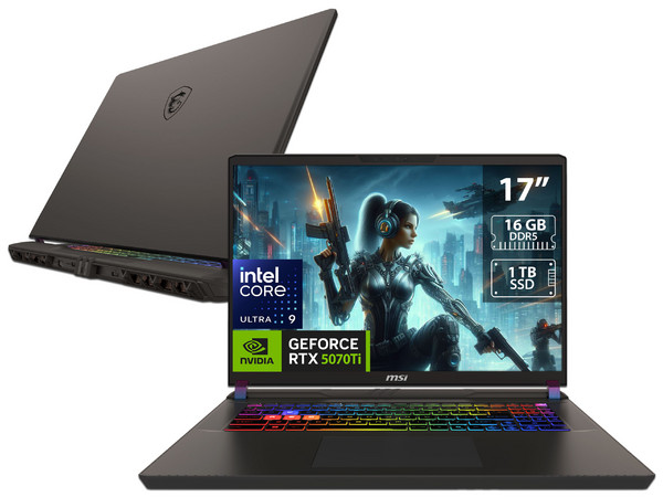 Laptop Gamer MSI Vector 17: 
Procesador Intel Core Ultra 9 275HX (hasta 5.4 GHz), 
Memoria de 16GB DDR5, 
SSD de 1TB, 
Pantalla de 17