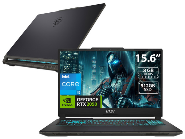 Laptop Gamer MSI Cyborg 15: 
Procesador Intel Core i5 12450H (hasta 4.4 GHz), 
Memoria de 8GB DDR5, 
SSD de 512GB, 
Pantalla de 15.6