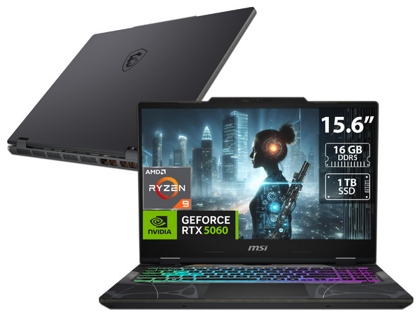 Laptop Gamer MSI Cyborg A15: 
Procesador AMD Ryzen 9 270 (hasta 5.2 GHz), 
Memoria de 16GB DDR5, 
SSD de 1TB, 
Pantalla de 15.6