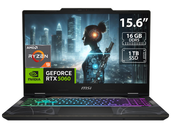 Laptop Gamer MSI Cyborg A15: 
Procesador AMD Ryzen 9 270 (hasta 5.2 GHz), 
Memoria de 16GB DDR5, 
SSD de 1TB, 
Pantalla de 15.6