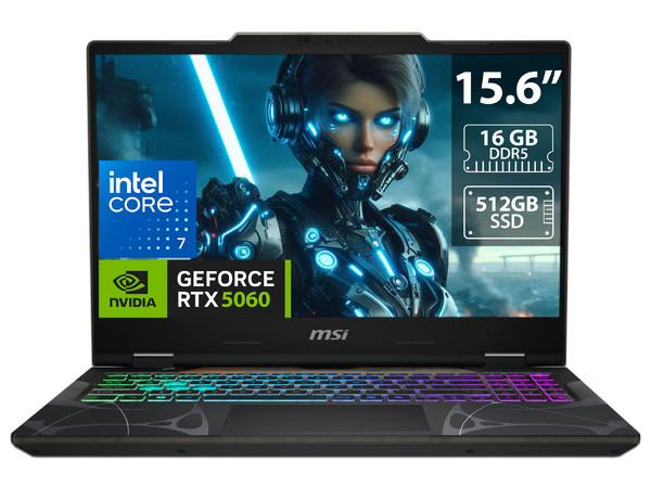 Laptop Gamer MSI Cyborg 15: 
Procesador Intel Core 7 240H (hasta 5.2 GHz), 
Memoria de 16GB DDR5, 
SSD de 512GB, 
Pantalla de 15.6
