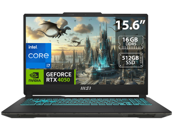 Laptop Gamer MSI Cyborg 15: 
Procesador Intel Core i7 13620H (hasta 4.9 GHz), 
Memoria de 16GB DDR5, 
SSD de 512GB, 
Pantalla de 15.6