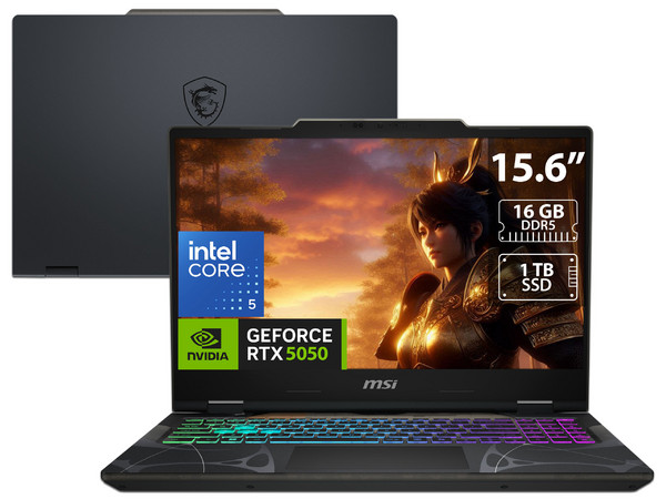 Laptop Gamer MSI CYBORG 15: 
Procesador Intel Core 5 210H (hasta 4.8 GHz), 
Memoria de 16GB DDR5, 
SSD de 1TB, 
Pantalla de 15.6