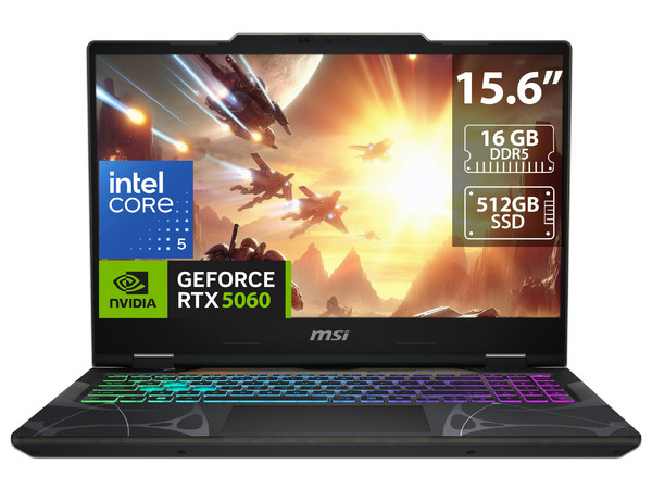 Laptop MSI Cyborg 15:
Procesador Intel Core 5 210H (Hasta 4.8 GHz),
Memoria de 16GB DDR5,
SSD de 512GB,
Pantalla de 15.6