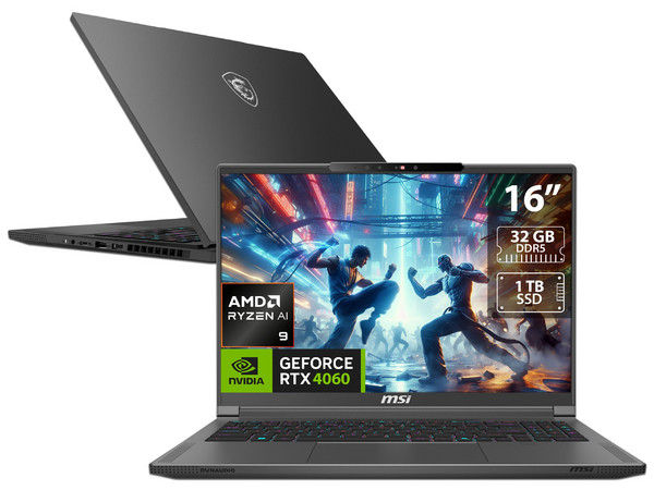 Laptop Gamer MSI Creator A16 AI+: 
Procesador AMD Ryzen AI 9 365 (hasta 5.0 GHz), 
Memoria de 32GB DDR5, 
SSD de 1TB, 
Pantalla de 16
