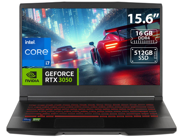 Laptop Gamer MSI GF63 Thin: 
Procesador Intel Core i7 11800H (hasta 4.6 GHz), 
Memoria de 16GB DDR4, 
SSD de 512GB, 
Pantalla de 15.6