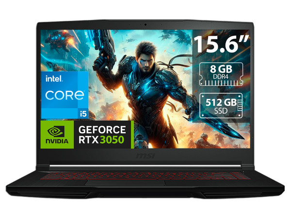 Laptop Gamer MSI GF63 Thin:
Procesador Intel Core i5 11400H (hasta 4.5 GHz),
Memoria de 8GB DDR4,
SSD de 512GB,
Pantalla de 15.6