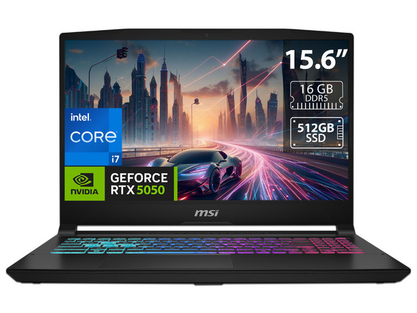 Laptop MSI Katana 15 HX B14WEK:
Procesador Intel Core i7 14650HX (hasta 5.2 GHz),
Memoria de 16GB DDR5,
SSD de 512GB,
Pantalla de 15.6