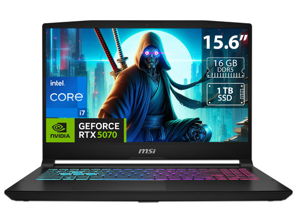 Laptop Gamer MSI Katana 15 HX: 
Procesador Intel Core i7 14650HX (hasta 5.2 GHz), 
Memoria de 16GB DDR5 5600MHz, 
SSD de 1TB, 
Pantalla de 15.6